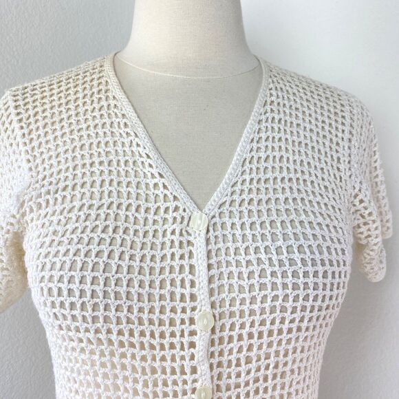 Vintage Norton McNaughton White Crochet Cardigan Small Whimsy Fairy Boho Peasant - Picture 3 of 11